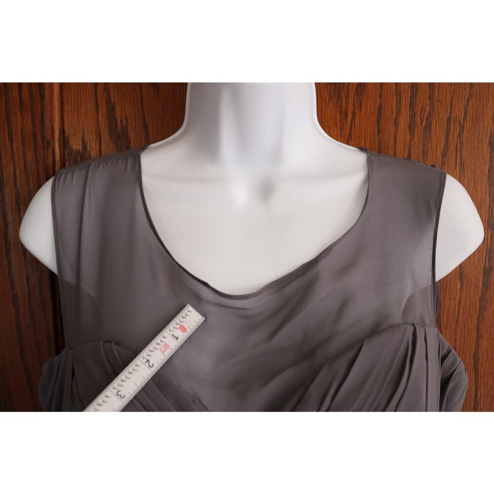 BILL LEVKOFF Bridesmaid Dress Size 12 Gray Formal Gown Sheer Top Pleated Heart - Picture 3 of 16